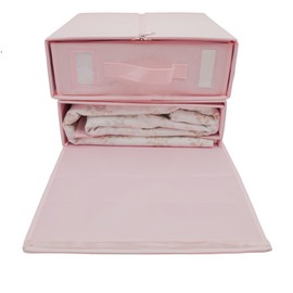 Larkspur & Poppy Linen Organizer and Storage, All-In-One Fold and Store Bed Sheet Sets, Blankets, Clothes, King Size Bedding, 2 Pack Collapsible Cube Box for Closet Organization, Travel (Frosted Pink)