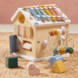 Tiny Land 9-in-1 Wooden Activity Cube, Montessori Baby Activity Center for 1+ Year Old, Educational Toy for Toddlers, Ideal Gift for Boys and Girls (Morandi)