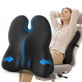 ZZ-WELL Lumbar Support Pillow for Office Chair - Memory Foam Back Support Pillow for Desk Chair, Gaming Chair - Office Chair Back Support Cushion with Strap, Machine Washable Cover (Black)