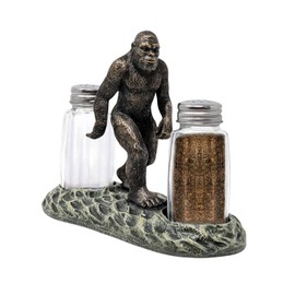 Bigfoot Salt and Pepper Shaker Set with Holder - Mythical Sasquatch Kitchen Décor -Unique Rustic Décor with Glass Shakers -Functional and Stylish Tabletop Seasoning Holder-Gift for Bigfoot Enthusiasts