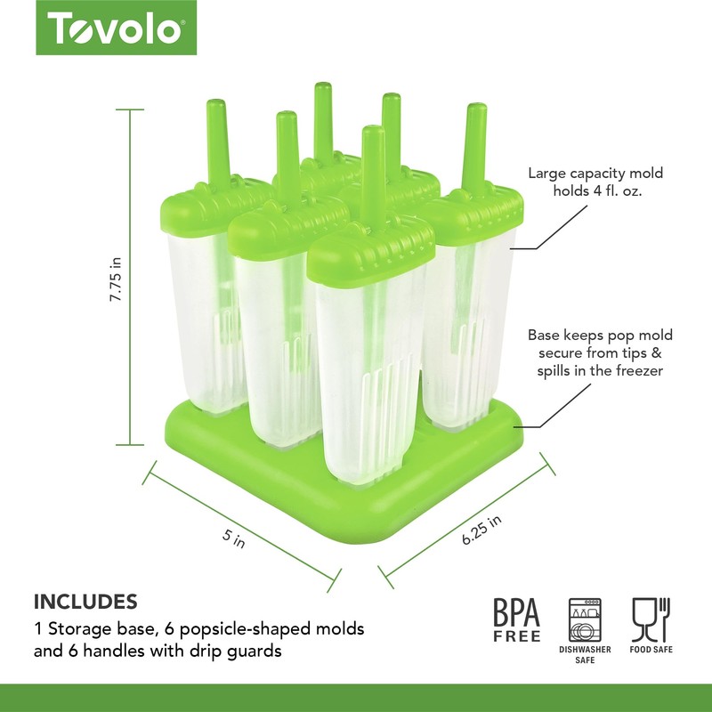 Tovolo Groovy Ice Pop Molds, Green - Set of 6