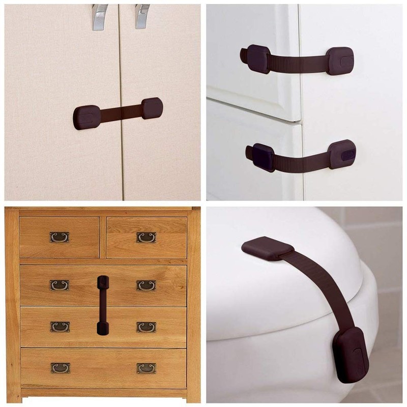 8 Pack Brown Child Safety Cabinet Locks - Viaky Adjustable