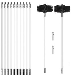 16FT 14pcs Chimney Sweep Kit, Flexible Chimney Cleaning Brush Kit Air Duct Cleaning Kit, Nylon Dryer Vent Cleaner Kit with 12 Flexible Chimney Rods & 2 Brush Head