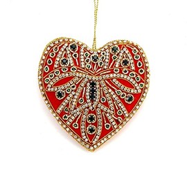 - Royal Red Heart - Zardozi Embroidery - Christmas Ornament