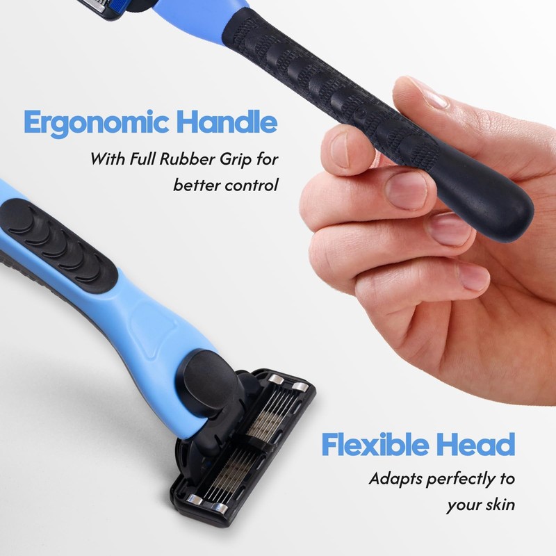 Phafaloop 6-Blade Men's Razor with Dual Lubrication, Shaving Kit for