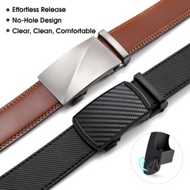 BELTROAD Ratchet Belts for Men- 2-Pack Men‘s Ratchet Adjustable Click Slide Belts for Dress Casual 1 3/8" Leather Belt Gift