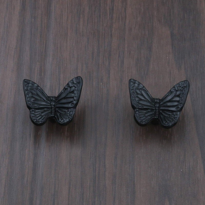 MY MIRONEY 6-Pack Butterfly Drawer Knobs Black Cabinet Decorative Pull