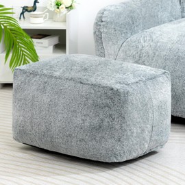 HollyHOME 15"(H) Bean Bag Ottoman Pouf, 6.6LB Memory Foam Filled Footstool for Sofa, Accent Stuffed Footrest Stool with Washable Cover, Single Footrest Stool for Living Room, Bedroom, Black&Grey