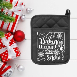Baking Through The Snow - Pot Holder - Oven Mitt - Hot Pad - Polyester & Neoprene - Christmas - Teacher Gift - Mother's Day - Gray