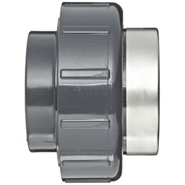 Spears 8059-SR Series PVC Pipe Fitting, Union with Viton O-Ring, Schedule 80, Gray, 3/4" Socket x Stainless Steel Reinforced NPT Female