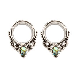 TBOSEN Stainless Steel Silver Large Ear Gauges Abalone Shell Ear Tunnels Stretching Piercings Expanders Ear Plugs Pack of 2, Wood