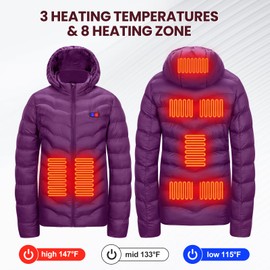 OAOA innovation Womens Heated Jacket with 10000mAh Battery Pack, Dual Control Button Heated Coat（L）