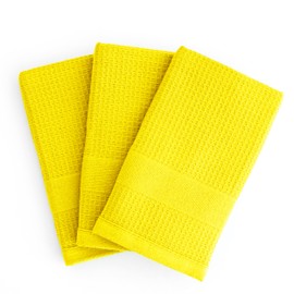 Luzia Lemon Yellow Kitchen Towels - Set of 3 Premium Turkish Cotton Waffle Weave Dish Towels - Absorbent & Stylish
