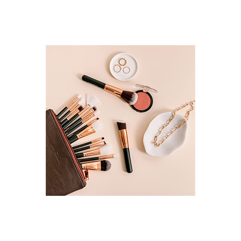 15 Piezas de Brochas con Bolsa Cosmética para Maquillaje (Cafe-Golden)