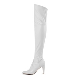 DREAM PAIRS Women's Thigh High Boots Over The Knee Heels Long Sexy Pointed Toe Boots,Size 7.5,White/pu,DOB214