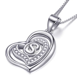 Morella® Ladies’ Necklace Heart with a letter, 925 Sterling, Rhodium-Plated Silver, with Zirconia stone, White, 46 cm, Silver