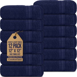Canadian Linen 12 Pack Luxury Everest Washcloths 12”x12”, 100% Natural Cotton Absorbent Face Towels, Machine Washable, Soft Cleaning Cloth Set for Home Bathroom Bar Hotel Spa Salon Gym Pool, Navy Blue
