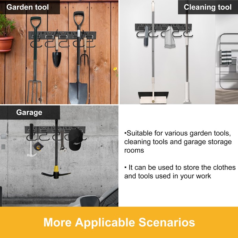 GARLWOLEX Broom Hanger, 2-Pack Mop Holder Wall-Mounted Garden Tool Organizer