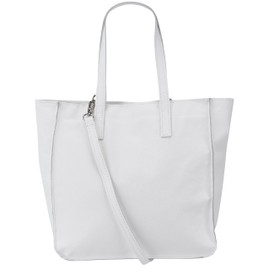 Lili G555 Women's Genuine Leather Handbag, Medium Shopper with Shoulder Strap, Handbag Shoulder Bag with Zip and Inner Compartment, 37 x 13 x 29 cm, White, M