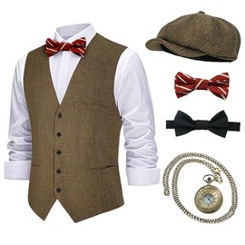 Itdespln 1920s Mens Costume Gatsby Cosplay Roaring 20s Gangster Accessories Set(2XL,Z3529BN)