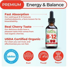 Organic Vitamin B12 Liquid Drops, Extra Strength 5000 mcg Natural Booster Dietary Supplement Edible Fitness:_Organic Cherry