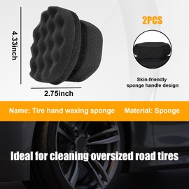 Suvnie 2 PCS Tire Shine Applicator, Reusable Foam Car Dressing Pads With Ergonomic Design, Durable Automotive Detailing Sponge Tool for Applying Shine (Black, Large)