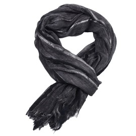Kangqifen Mens Soft Striped Scarf Cotton Linen Large Scarves for Summer or Winter Black