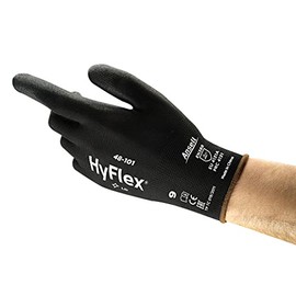 Ansell HyFlex 48-101 Thin Work Gloves, Stretch Fit Nylon Liner with Flexible PU Coating, Lightweight Safety Gloves for Precision Handling, DIY and Mechanics, Black, Size XL (12 Pairs)