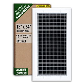 Fits 12x24 Duct Opening | Aluminum Eggcrate Return Air Filter Grille | Low Noise-High Air Flow, Rust Free Vent Cover for Sidewall&Ceiling | Rem. Door | White | Out. Dim: 14 1/4"W X 26 1/4"H
