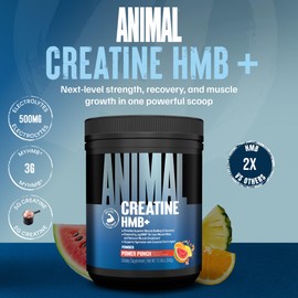 Animal Creatine HMB+ - Creatine Monohydrate Powder with HMB & Electrolytes, Supports Muscle Growth, Recovery, Endurance, Gym & Workout Supplements for Men & Women - Power Punch Flavored, 30 Servings