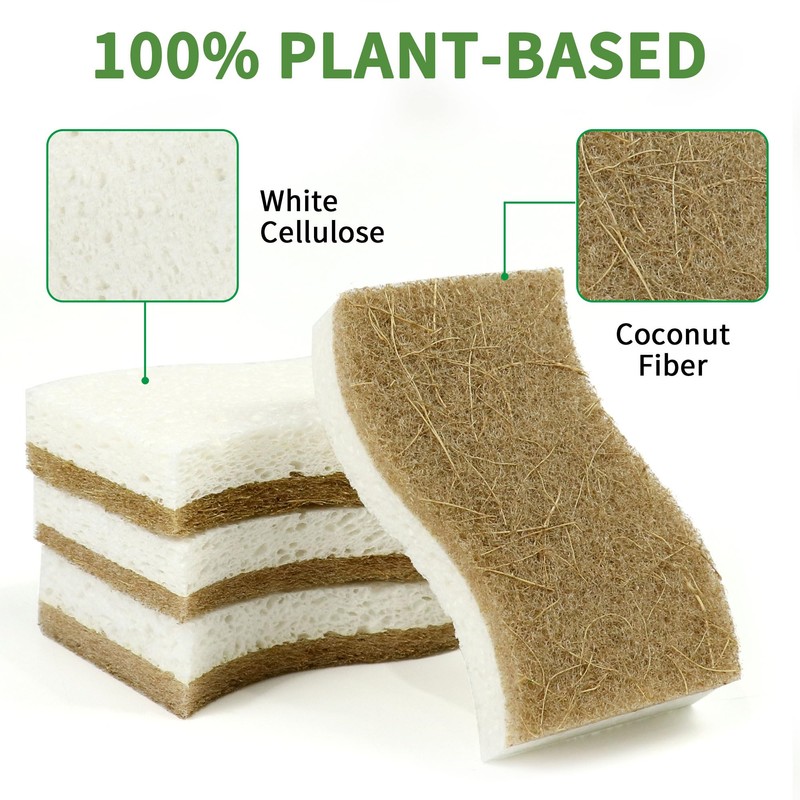 KICKLEEN 16 Pack Biodegradable Natural Kitchen Sponge - Compostable Cellulose