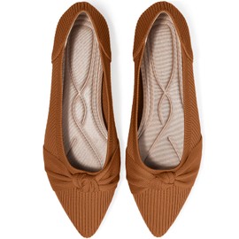 TINGRISE Women's Flats Shoes Comfortable Dressy Pointed Toe Knit Washable Ballet Flat Brown US7.5