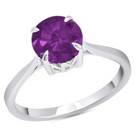 2 CT Purple Round Amethyst Ring for Women 925 Sterling Silver 4-Prong Setting 8 mm Solitaire Gemstone February Engagement Birthstone Rings Size 7 by Nicole Miller Fine Jewelry
