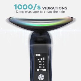 Facial Neck Massager Portable Charging Dock - 3 Heat Settings, Vibrating Face Massage, 9-Color LED Light & 72Hrs Battery | Home Spa Travel Skincare - Black