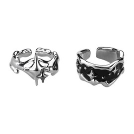 2 PCS Grunge Silver Rings for Men Women Star Cross Vintage Men's Y2k Gothic Cool Rings Black Unique Goth Minimalist Simple Punk Boyfriend Gifts (2pcs Silver)