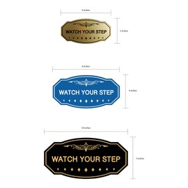 Signs ByLITA Victorian Watch Your Step Wall or Door Sign | Durable Material & Easy Installation | Safety Signage (Brushed Silver) - Medium 5 Pack