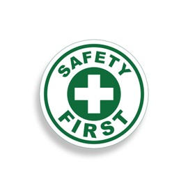 Safety First Sticker Vinyl Think Safe 1st Decal Emergency Label for Box Bin Container RED Cross Area Hard Hat
