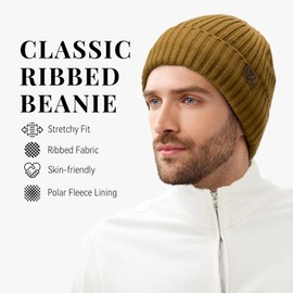 OZERO Winter Knit Beanie Hat Warm Thick Polar Fleece Lined Ski Stocking Cap for Men and Women Brown