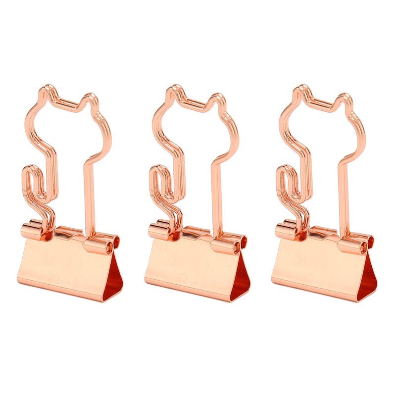 100 Pcs Binder Clips Metal Hollow Cat Shape Rose Gold