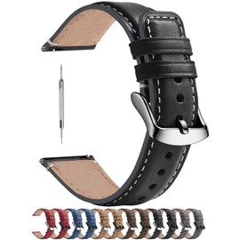 Fullmosa 3 colours polished watch strap 18/20/22 mm, leather strap YOLA with D-shape buckle for men and women.