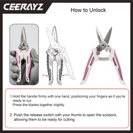 CEERAYZ 185mm Scissors All Purpose Heavy Duty, Garden Shears, Scissors for DIY Projects, Office, Production Lines, Pruning, with Protective Sheath (White/Pink)