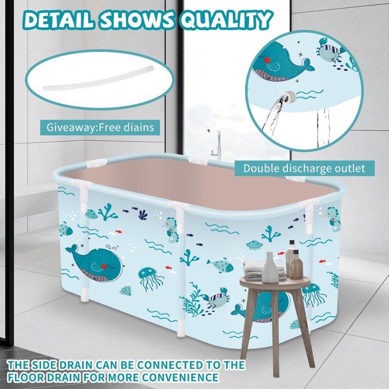 Portable Foldable Bathtub,Foldable Soaking Bathtub for Adults, Freestanding Bathtubs, Hot
