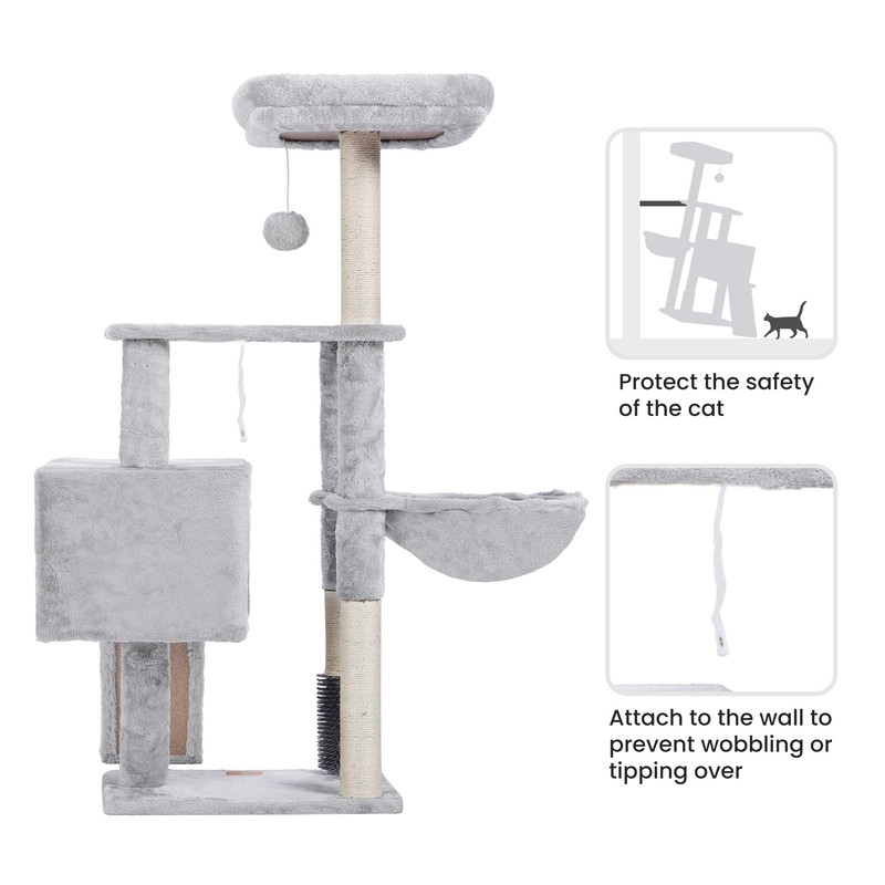 Heybly Cat Tree with Cat Self Groomer Brush, Cat Tower
