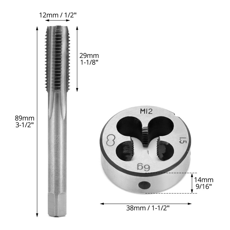 QWORK® Gewindebohrer M12*1.5mm Gewindebohrer und Schneideisen Set