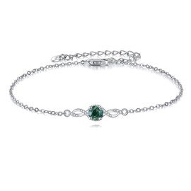 POPLYKE Natural Moss Agate Adjustable Bracelet Sterling Silver Green Moss Agate Gemstone Bracelet Infinity Bracelet for Women Jewellery for Mum, Silver Sterling Silver, Cubic Zirconia