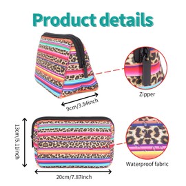 AJLTPA - Bolsa de cosméticos impermeable de neopreno con cierre, bolsa de viaje portátil para artículos de aseo de viaje para mujeres y niñas, Rainbow Leopard, Set de 2 piezas
