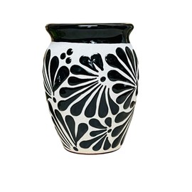 Set of Black Espiga Plumeado Cantarito Cup - Set Clay Cantarito Engobe - Handmade Mexican Clay Cups - Margarita Cups - Summertime Essentials (Set of 4)