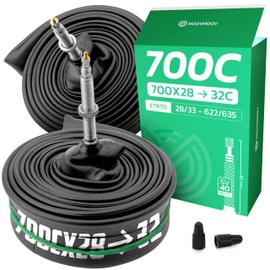 Bicycle Inner Tube 700Cx28-32 (ETRTO 28/32-622) x2 - Presta Valve 40 mm with Removable Insert - Compatible with Road Bike/Gravel Bike 28 Inch - High Resistance and Elasticity MOOVMOOV