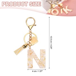 PATIKIL Alphabet Initial Letter Keychain, Resin Cute Keychains with Tassel Heart Letter N Pendant Charm for Women Key Purse Handbag Backpack Bag Accessories, Beige