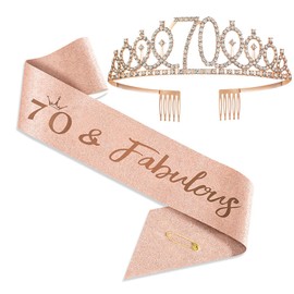 70th Birthday Crown and Sash - Birthday Decorations for Women 70 Years Old - Gifts and Party Favor Supplies - 70 & Fabulous